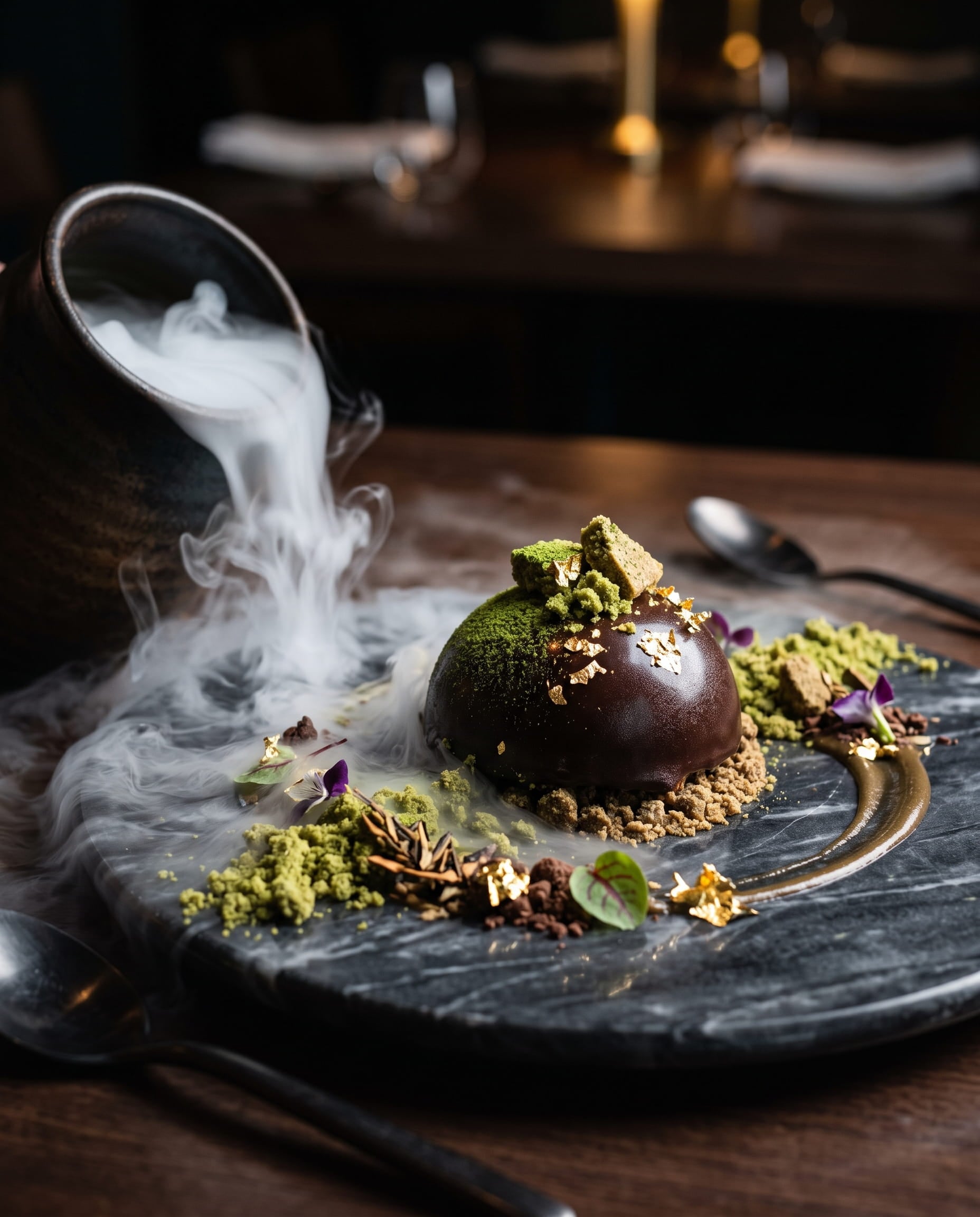 Smoked Hojicha & Dark Chocolate Sphere
